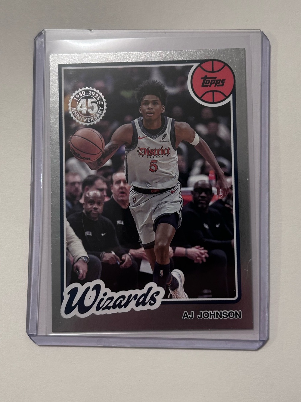 Topps Silver Wizards AJ Johnson 45th anniversary Card in top loader